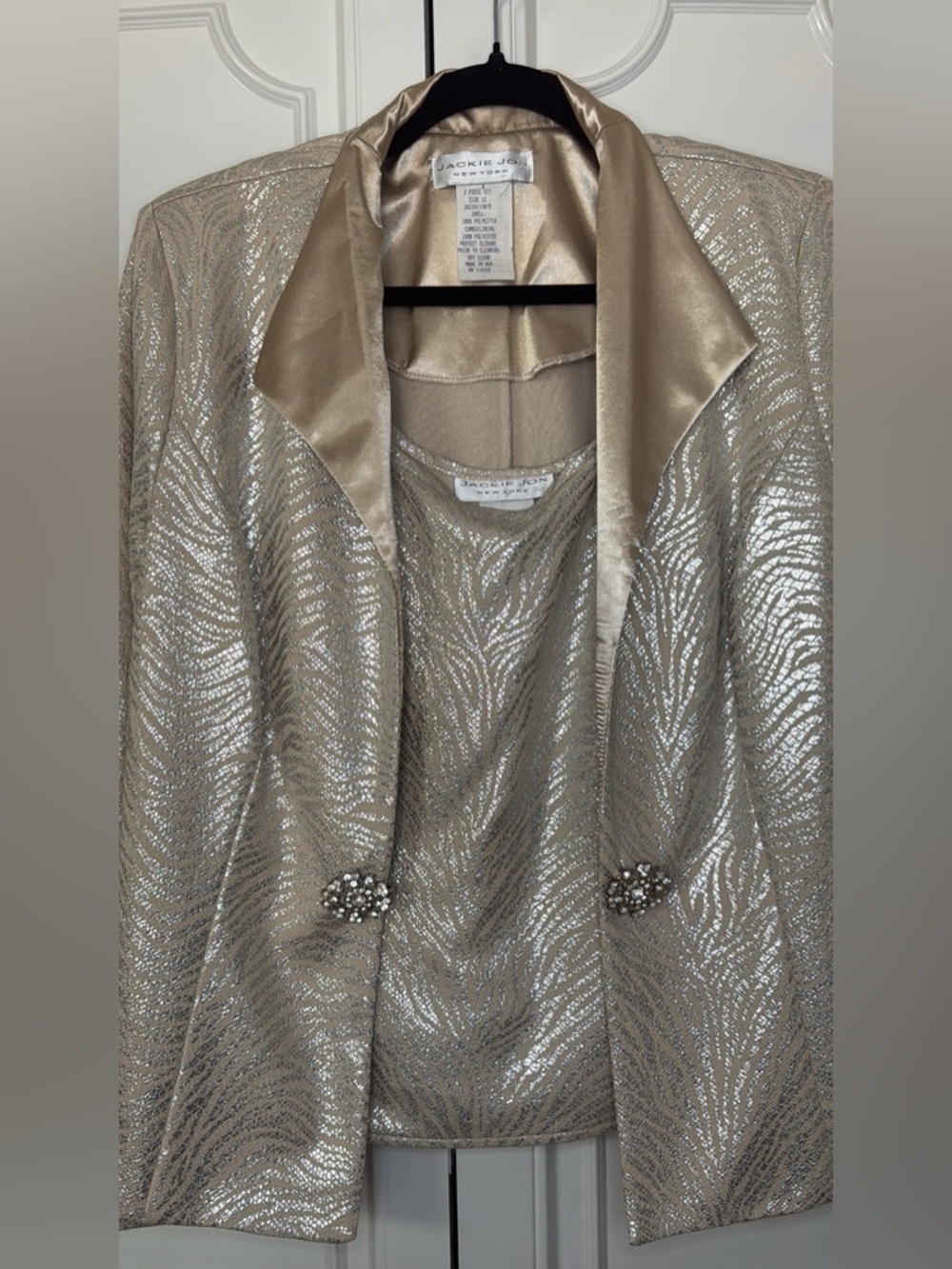 VTG Jackie Jon NY 2 Piece Metallic Champagne Evening Blazer and Blouse